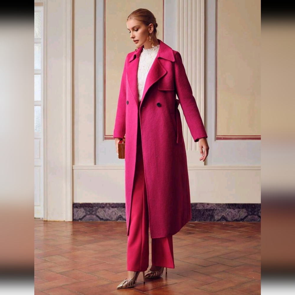 PREMIUM WOOL LAPEL COLLAR BUCKLE BELTED OVERCOAT - Picture 7 of 10